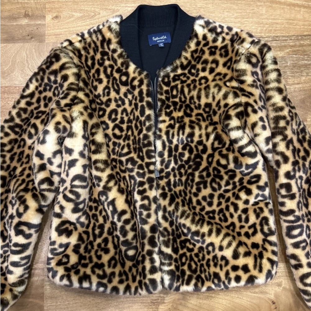 Splendid Animal Print Faux Fur Coat
